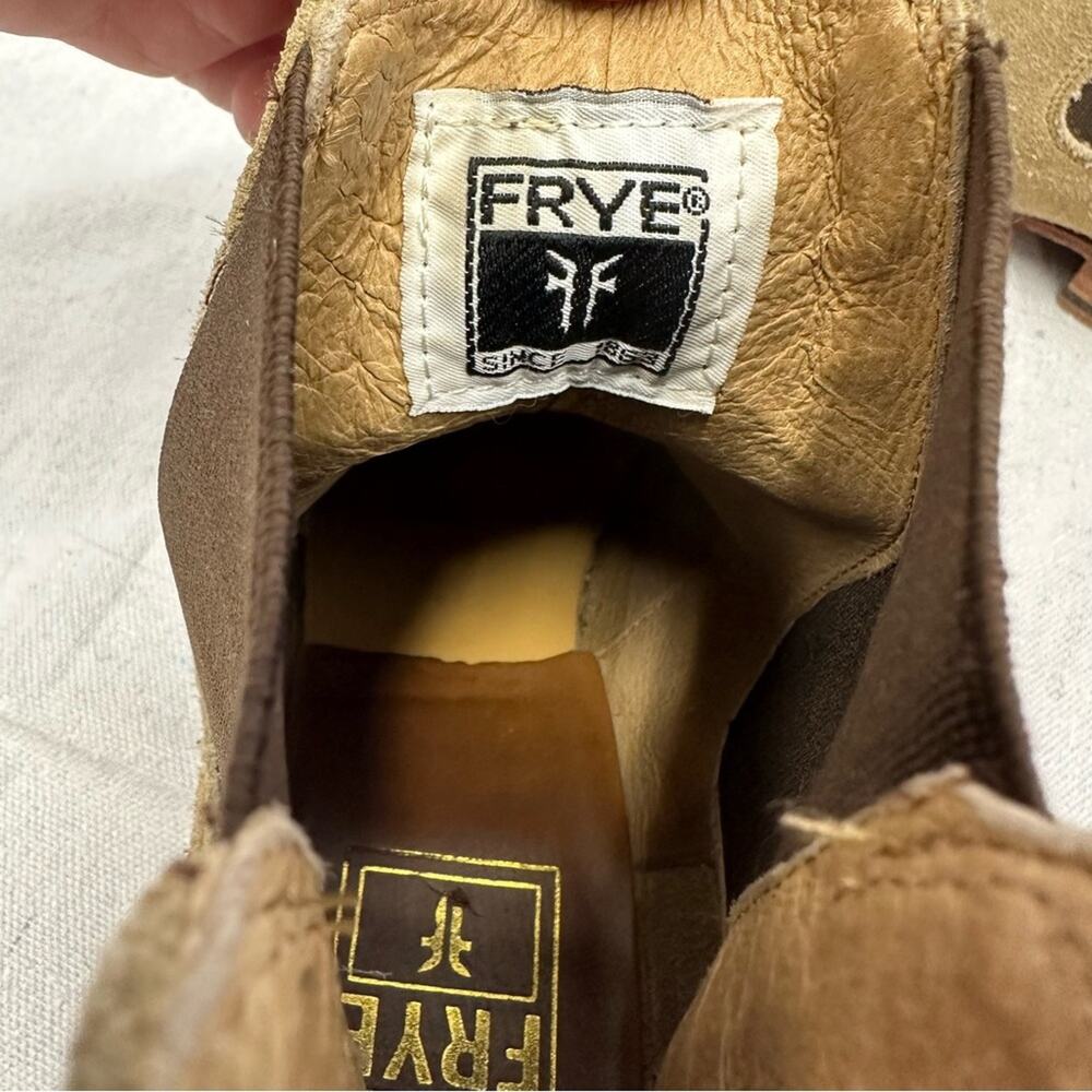 Frye tan and brown nubuck leather Chelsea boots women's size 8.5 - Picture 5 of 16